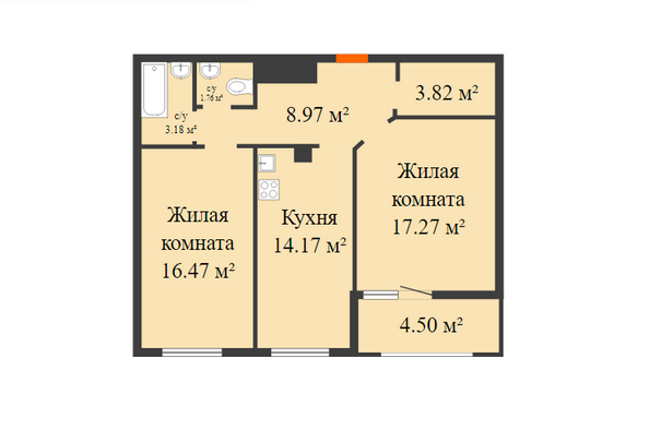 Планировка 2-комн 67,89 м²