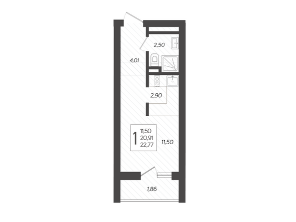 Планировка 1-комн 22,77 м²