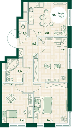 Планировка 4-комн 78,3 м²