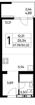 Планировка 1-комн 30,22 м²