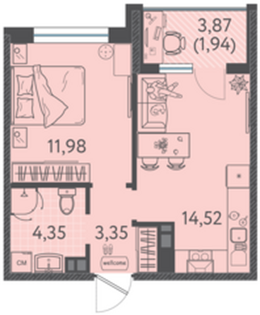 Планировка 1-комн 36,14 м²