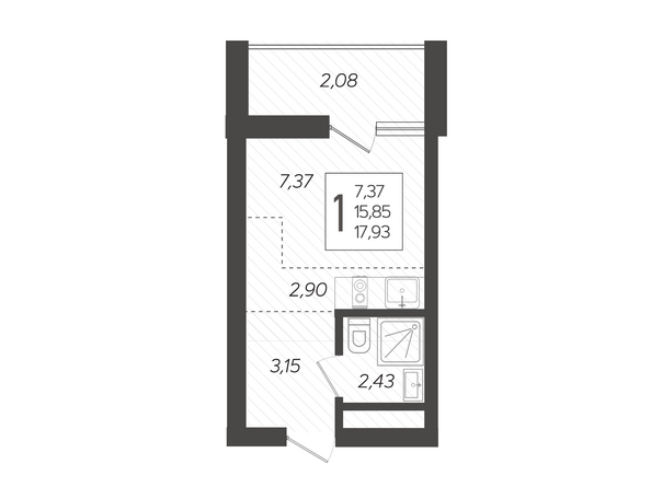 Планировка 1-комн 17,93 м²