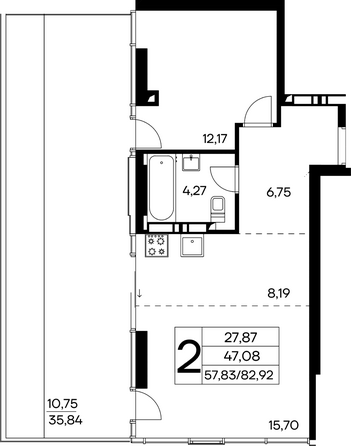 Планировка 2-комн 82,92 м²