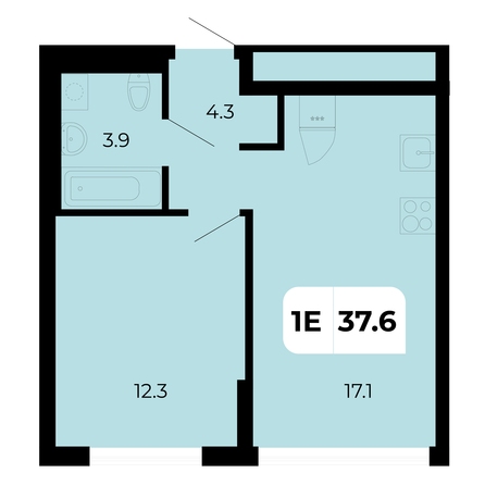 Планировка 1-комн 37,6 м²