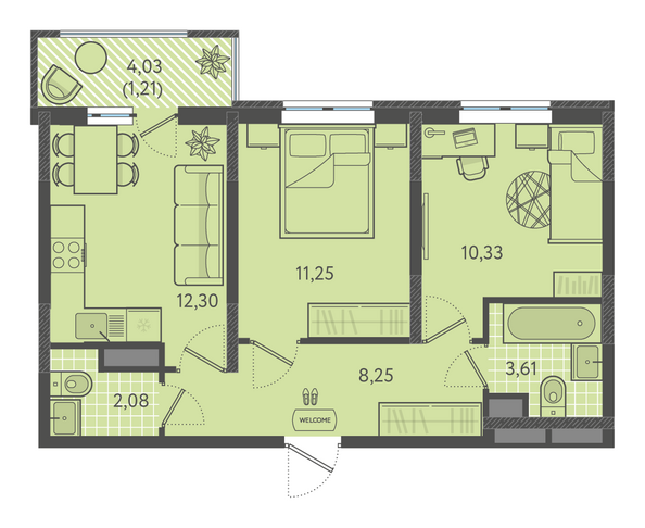 Планировка 2-комн 48,46 - 48,96 м²