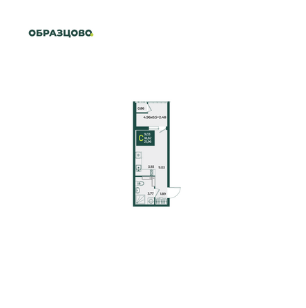 Планировка Студия 21,96 м²