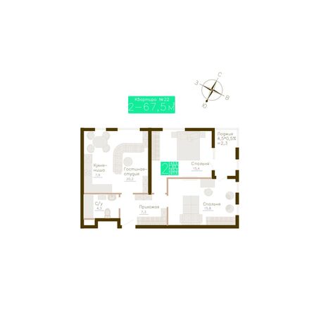 Планировка 2-комн 65,3 м²