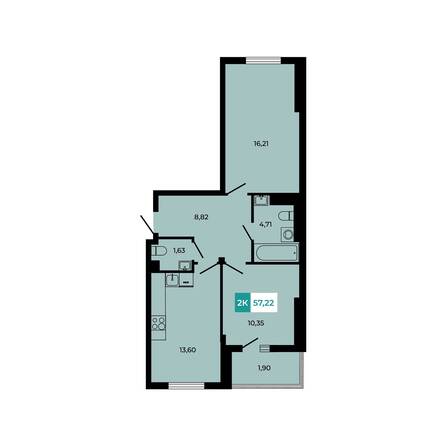 Планировка 2-комн 57,22 м²