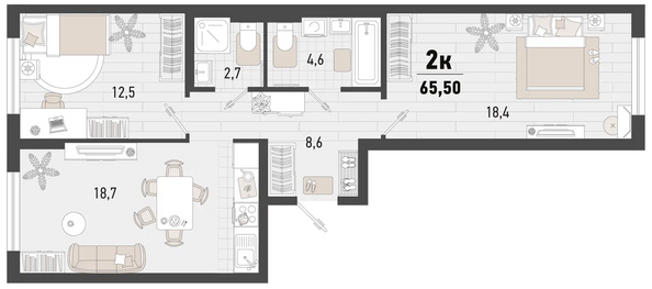 Планировка 2-комн 65,5 м²