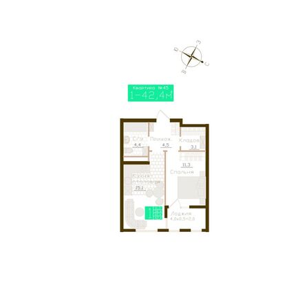Планировка 1-комн 40,4 м²