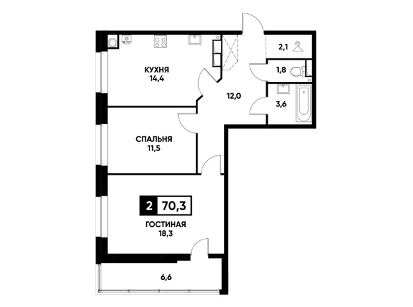 Планировка 2-комн 70,3 м²