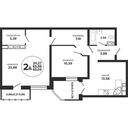 Планировка 2-комн 69,04 м²