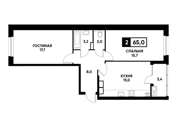 Планировка 2-комн 65 м²