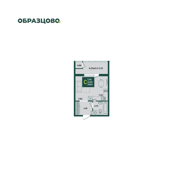 Планировка Студия 26,84 м²