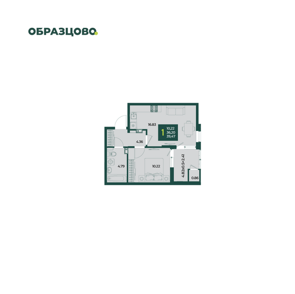 Планировка 1-комн 39,47 м²