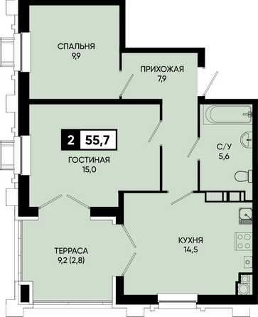 Планировка 2-комн 55,7, 55,9 м²
