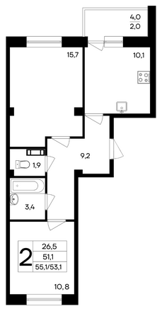 Планировка 2-комн 55,1 м²