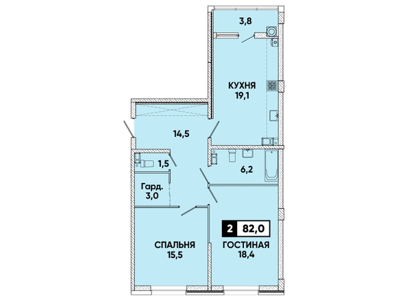 Планировка 2-комн 82 м²