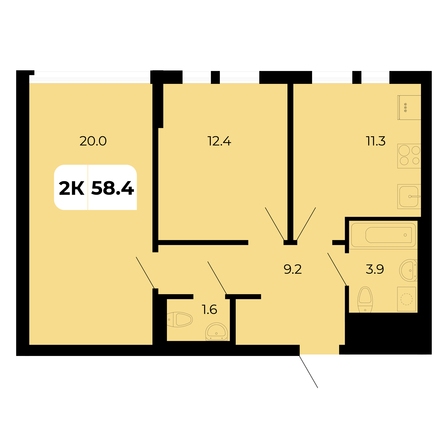 Планировка 2-комн 58,4 м²