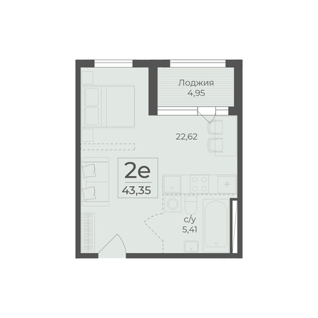 Планировка 2-комн 43,35 м²