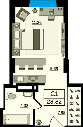 Планировка Студия 28,82 м²