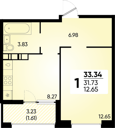 Планировка 1-комн 33,34 м²