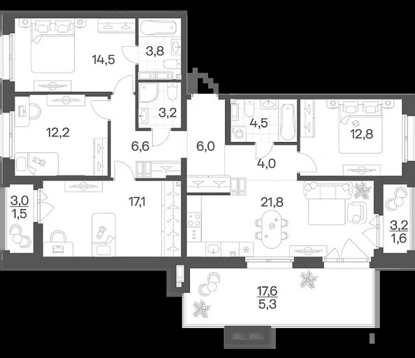 Планировка 4-комн 114,9 м²