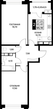 Планировка 2-комн 65,1 м²