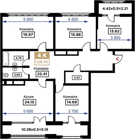 Планировка 4-комн 129,7 м²