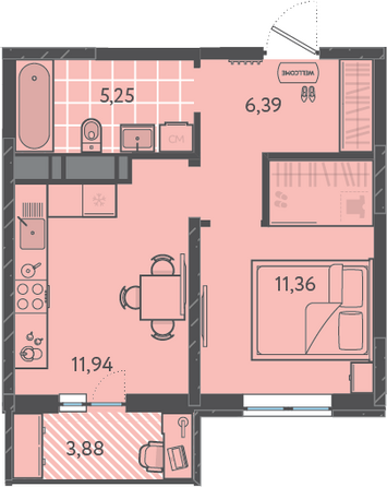 Планировка 1-комн 36,23 м²