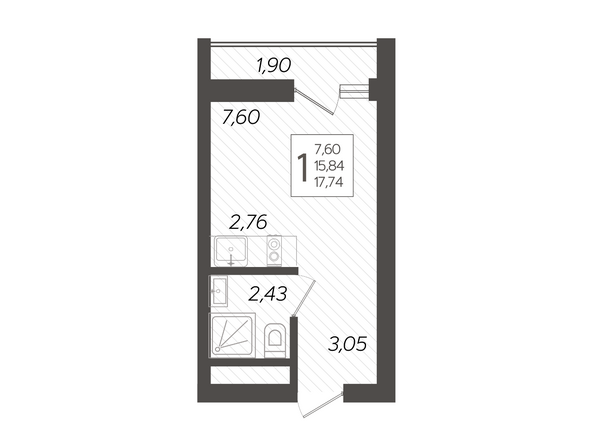 Планировка 1-комн 17,74 м²