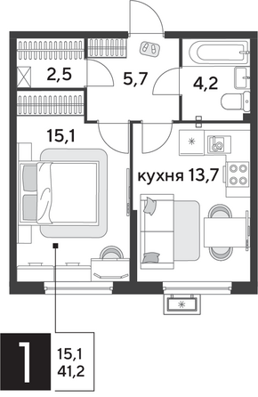 Планировка 1-комн 41,2 м²