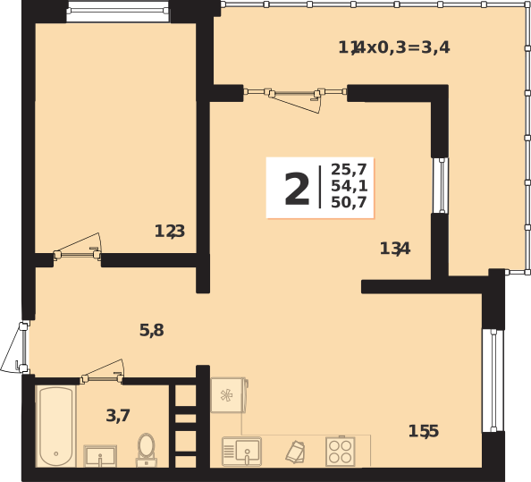 Планировка 2-комн 54,1 м²