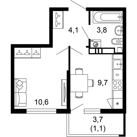 Планировка 1-комн 29,3 м²