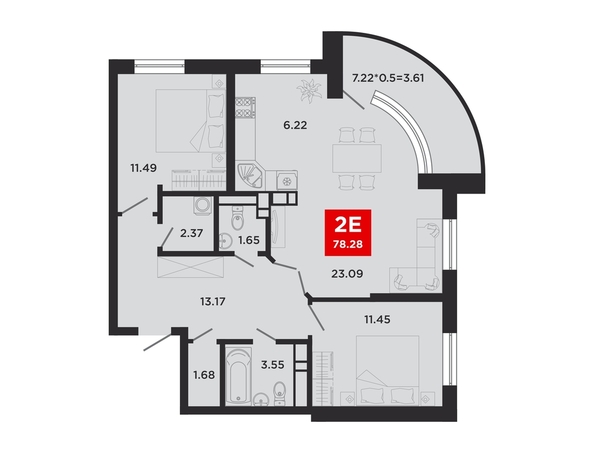 Планировка 2-комн 78,28 м²