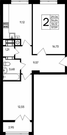 Планировка 2-комн 57,59 м²