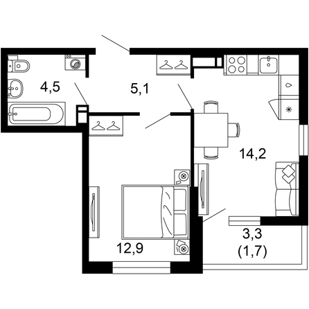 Планировка 1-комн 38,4 м²