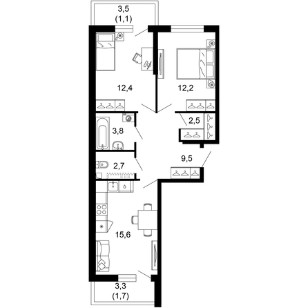 Планировка 2-комн 61,5 м²