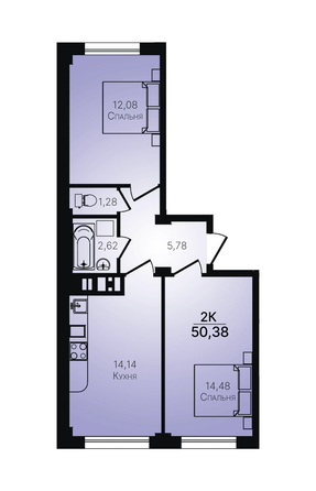 Планировка 2-комн 50,38 м²