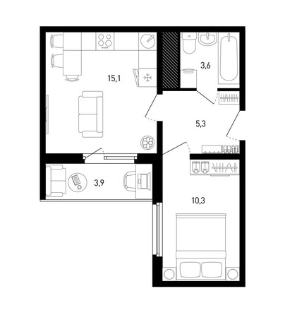 Планировка 1-комн 36,3 м²