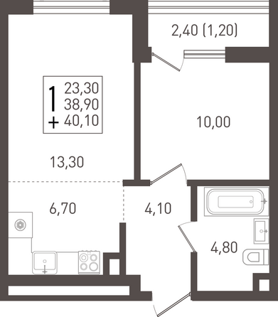 Планировка 1-комн 40,1 м²