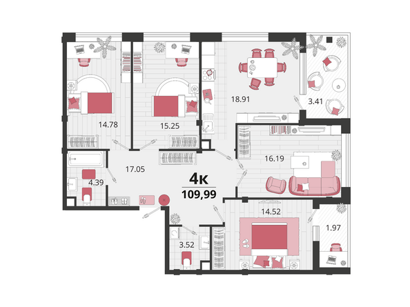 Планировка 4-комн 109,99 м²