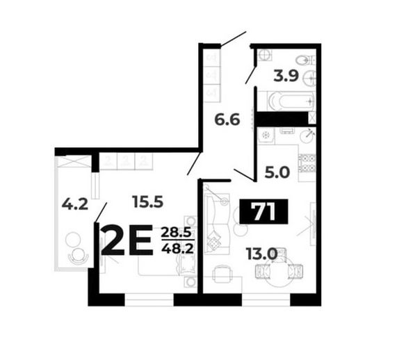 Планировка 2-комн 48,2 м²