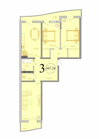 Планировка 3-комн 107,24 м²