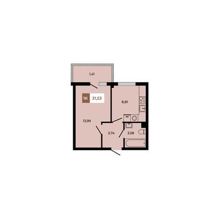 Планировка 1-комн 31,53 м²