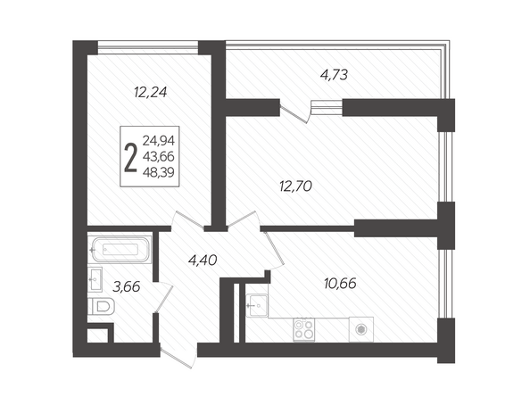 Планировка 2-комн 48,39 м²