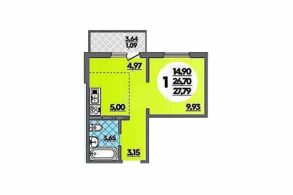 Планировка 1-комн 27,79, 29,54 м²