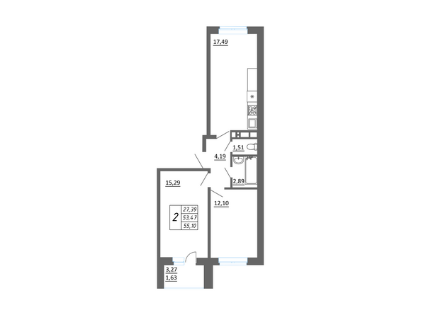 Планировка 2-комн 55,1 м²