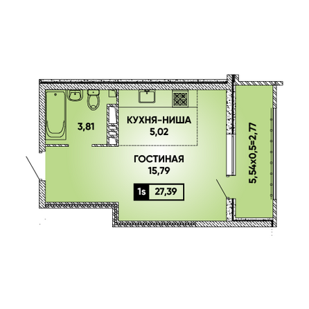 Планировка Студия 27,39 м²