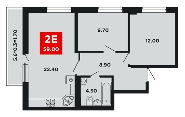 Планировка 2-комн 59, 59,4 м²